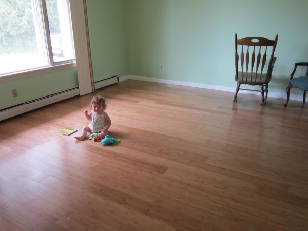 Our new bamboo floors are finally finished! And the water damage to this room repaired!